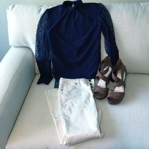 Navy blue sweater w/ polka dot detail sleeves